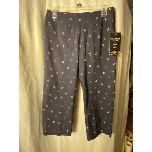 Zac & Rachel women’s dk blue with multi colored anchors crop pants size 6P - Picture 1 of 13